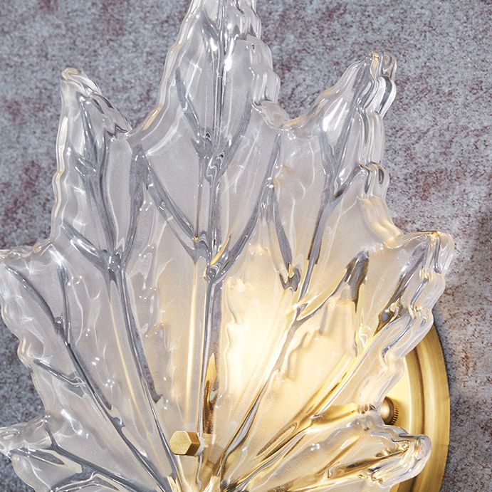 Individual Maple Leaves Wall Sconce Brass Siding Wall Light Sconce in Glass Shade