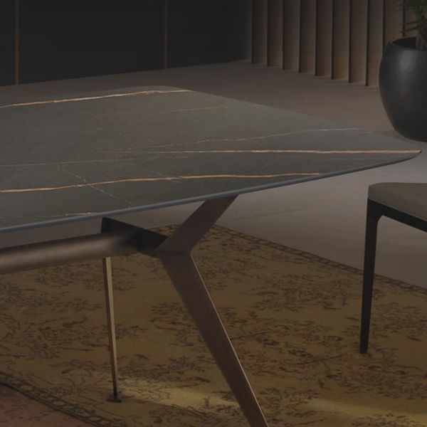 Mesa de comedor de piedra sinterizada industrial Rectángulo Tapa negra con base de metal