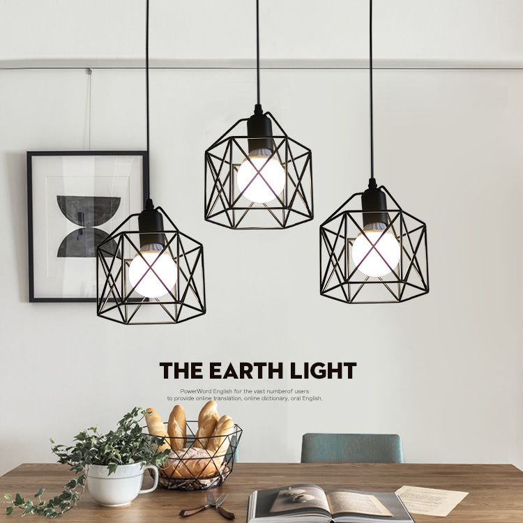 Zwarte ijzeren kooi 1-licht hangende licht retro industriële stijl verlichting hanger met 59 "verstelbare draad