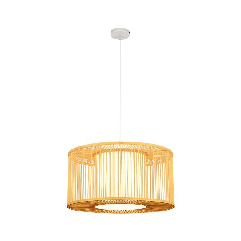 1-licht keukenbar slingerdichte Azië beige hangende hanger met drum bamboe schaduw, 16 "/19.5" /23.5 "w
