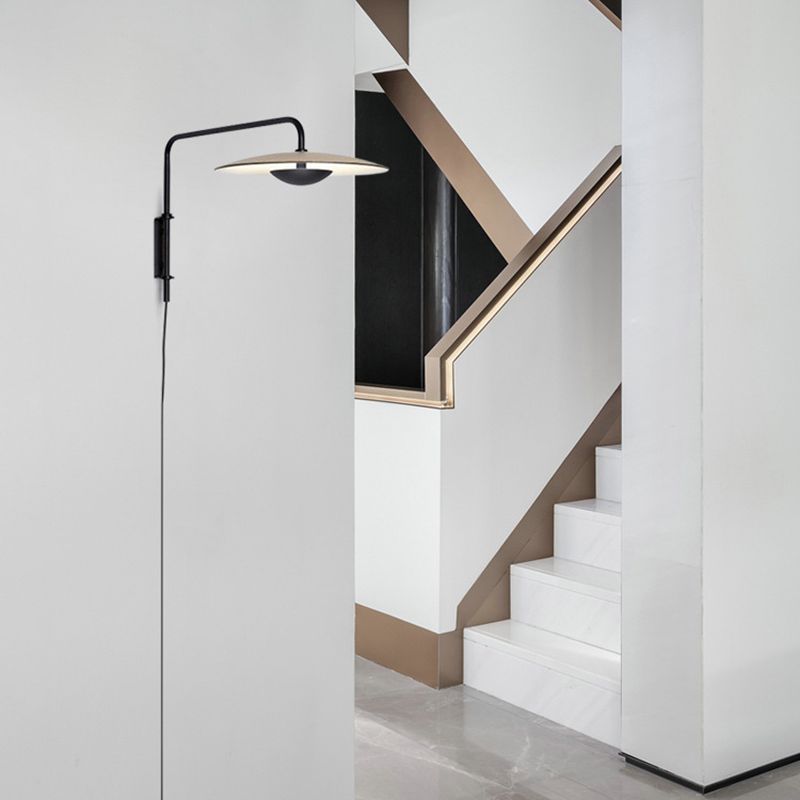 Modern Swing Arm Wall Sconce Circle Shape Wall Light with Metal Shade for Bedroom