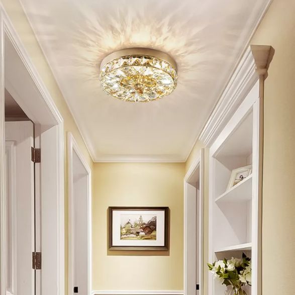 Contemporary K9 Crystal Flush Mount 1-Light Cylinder Flush Ceiling Light for Hallway