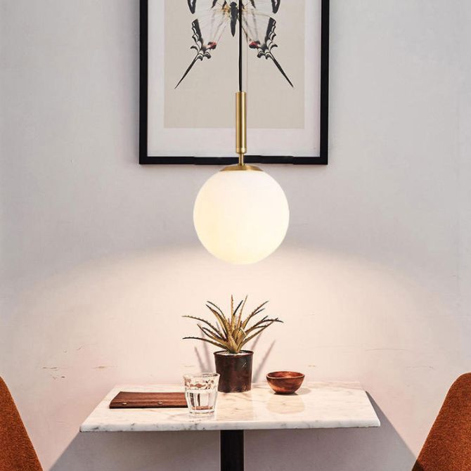 Modern Minimalist Design Globe Hanging Lamp Opal Frosted Glass Shade 1 Light Pendant Light