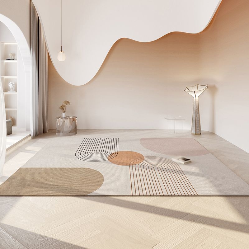 Khaki Tone Area Carpet Modern Indoor Rug Polyester Washable Carpet with Non-Slip Backing