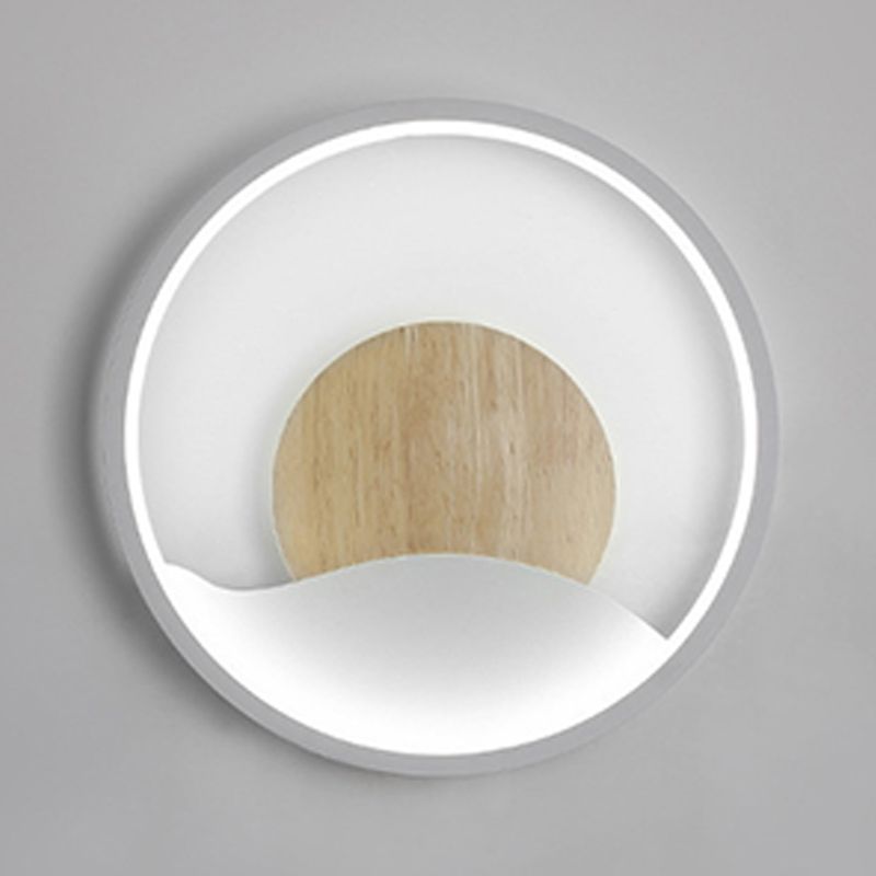 Iron and Wood Modern Wall Mount Round LED in White / Grey Wall Light