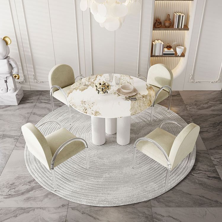 Modern 1/5 Pieces Dining Set Round Stone Dining Table for Dining Room Kitchen