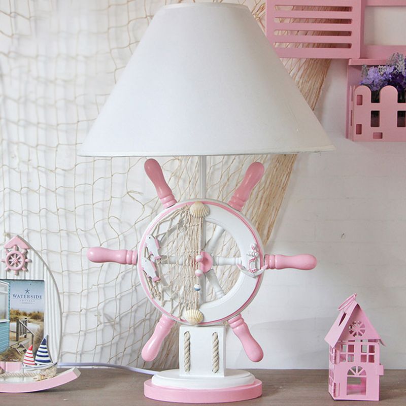 Roer houten tafellamp cartoon 1 kop roze/groene nachtkastje lamp met kegelstofschaduw voor slaapkamer