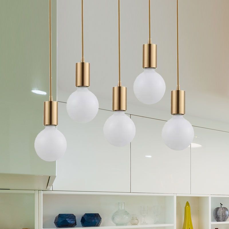 1 Light Bare Bulb Hanging Lamp Retro Vintage Brass Metal Indoor Pendant Lighting
