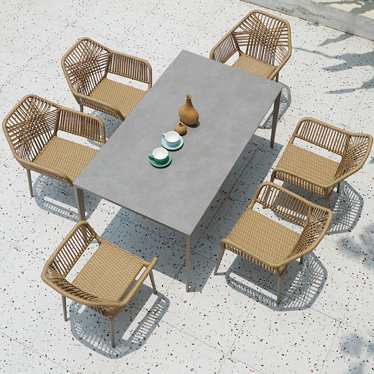 Boho Style Dining Set Stone Top 1/5/7 Pieces Dining Set with Metal Base