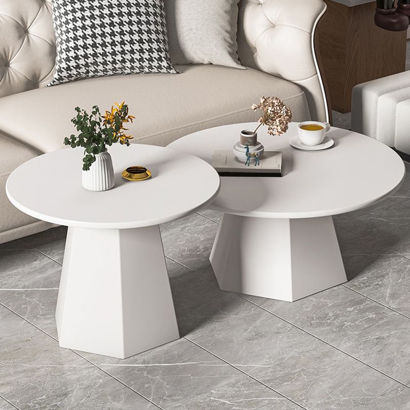 Mid-Century Iron Round Pedestal Coffee Cocktail Table Set in Black & White