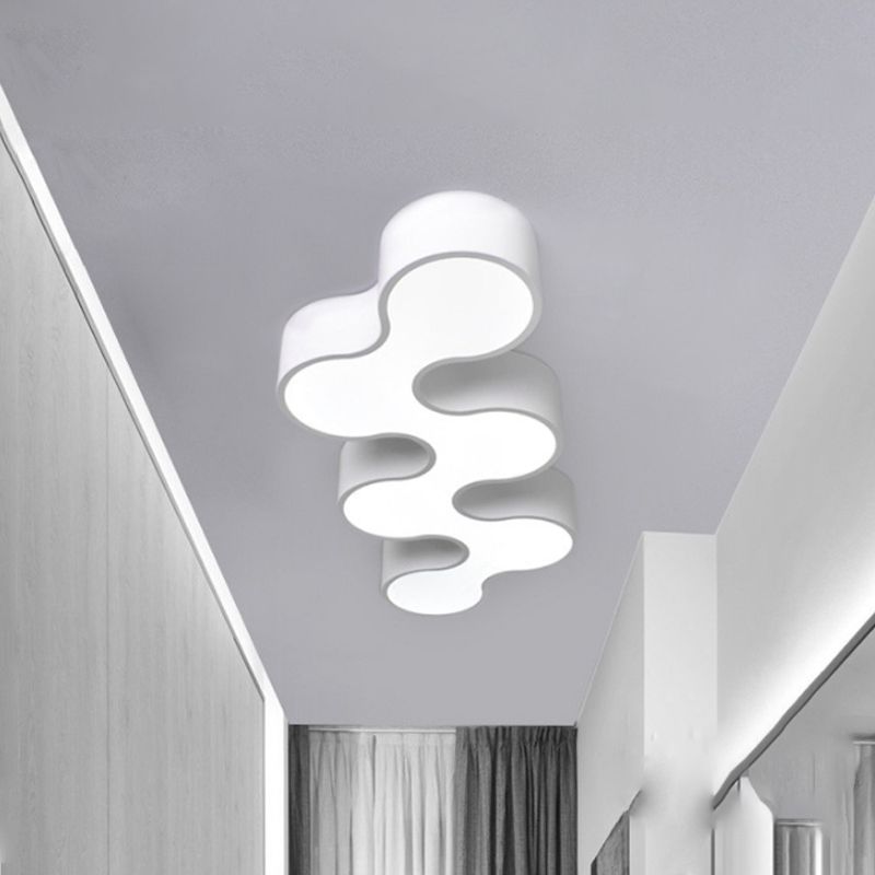 Wavy Design Acrylic Flush Mount Lamp Contemporary Warm/White Lighting LED Bedroom Ceiling Light Fixture in White