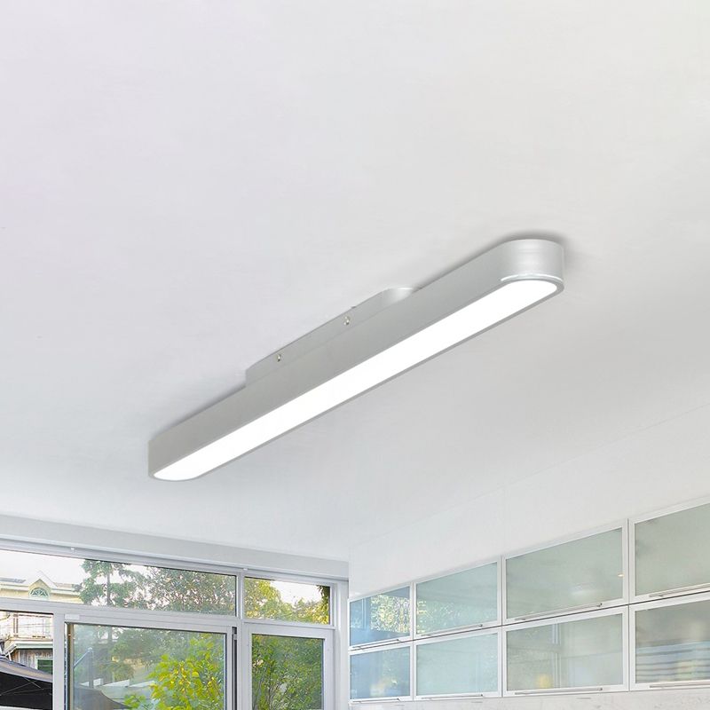 Sleek Oval Metal Flush Lighting Modern Led Black/Silver Flush Mount Fixture for Office, 23.5"/35.5"/47" Wide