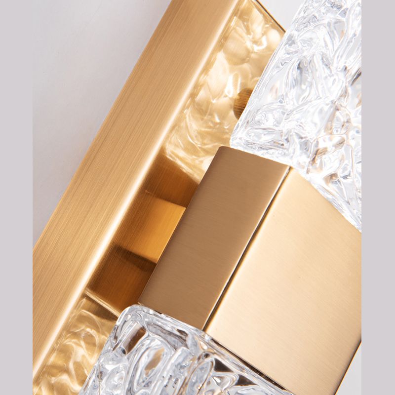 Rectangular Ripple Crystal Indoor Wall Light Postmodern Style Lighting Sconce in Electroplated Gold for Living Room