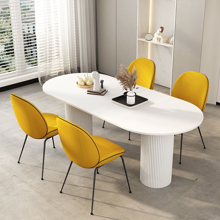 Oval Sintered Stone Dining Table Modern White-black Furniture with Double Pedestal Base