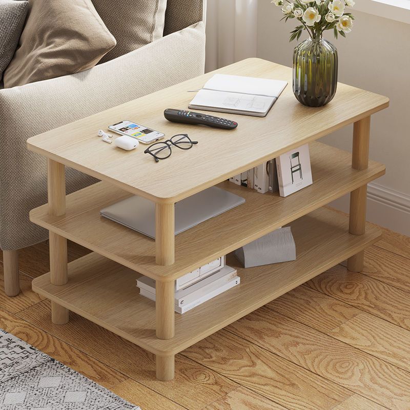 Scandinavian Wood End Table 4 Legs Sofa Side End Table with Shelf
