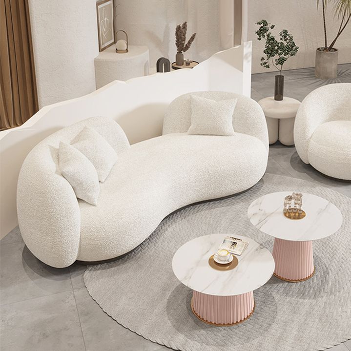 Contemporary White Wool Sofa with Tuxedo Arm and Black Base for Apartment