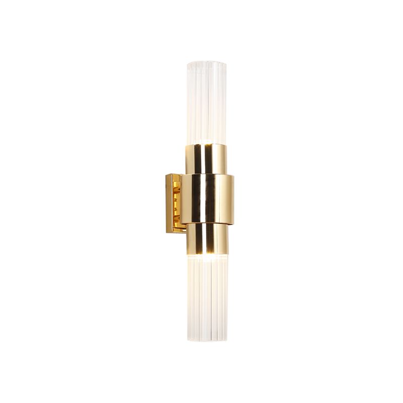 Gouden buisvormige wandlamp SCONCE POST MODERNE 2 KOPEN DUIDELIJKE RIBBED Glazen wand gemonteerd lamp voor badkamer