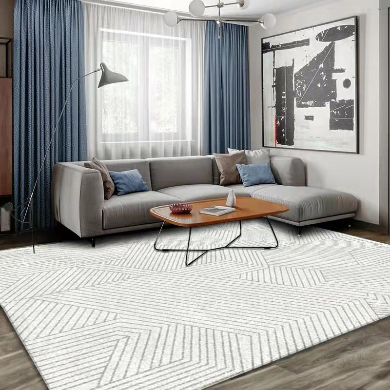 Light Gray Industrial Rug Polyester Line Indoor Rug Stain Resistant Rug for Drawing Room