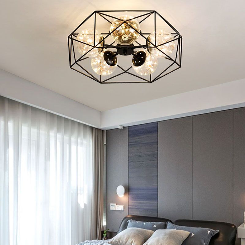 Metal Cage Design Simplicity Ceiling Light 5-Lights Modern Style Lighting Fixture