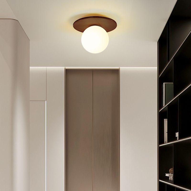 Modern Simple Wooden Ceiling Lamp Ball Shape Shade Ceiling Light for Living Room