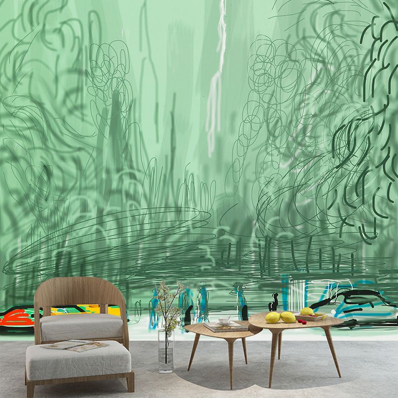 Green Yosemite Waterfall Wall Mural Stain Resistant Wall Covering for Living Room