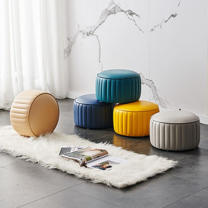 Solid Color Leather Pouf Modern Simple Round Upholstered Footstool