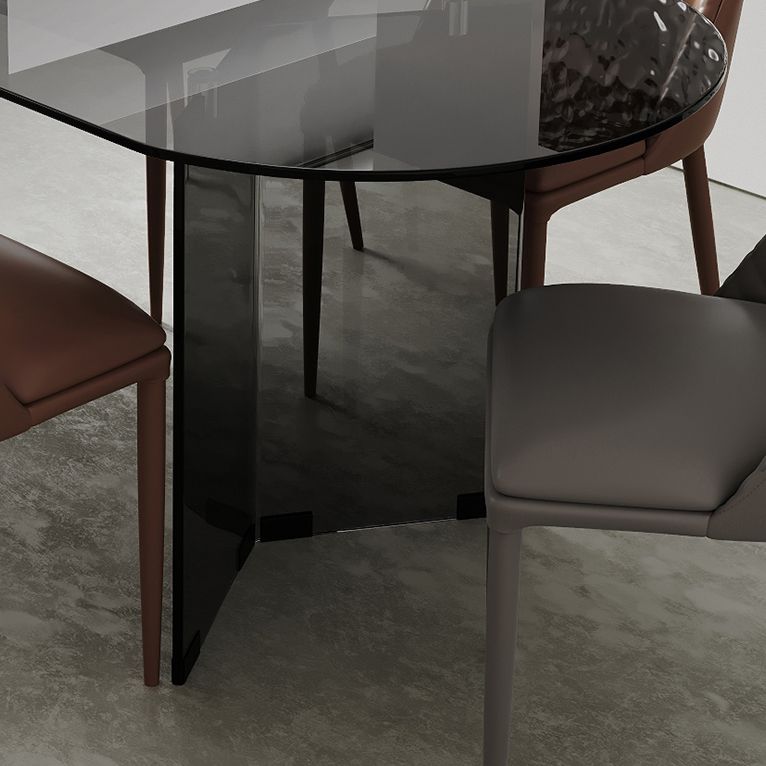 Glass Contemporary Oval Dining Table Clear Glass Top Table with Double Pedestal