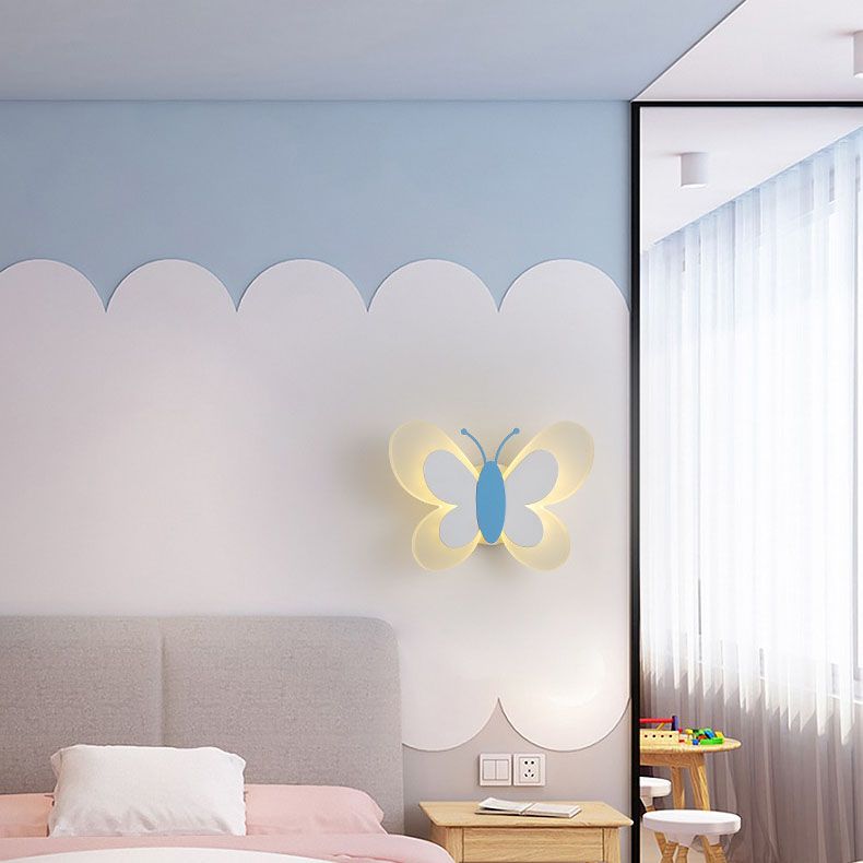 Cartoon Acrylic Wall Lighting 1-Light Butterfly Sconce Light for Children's Room