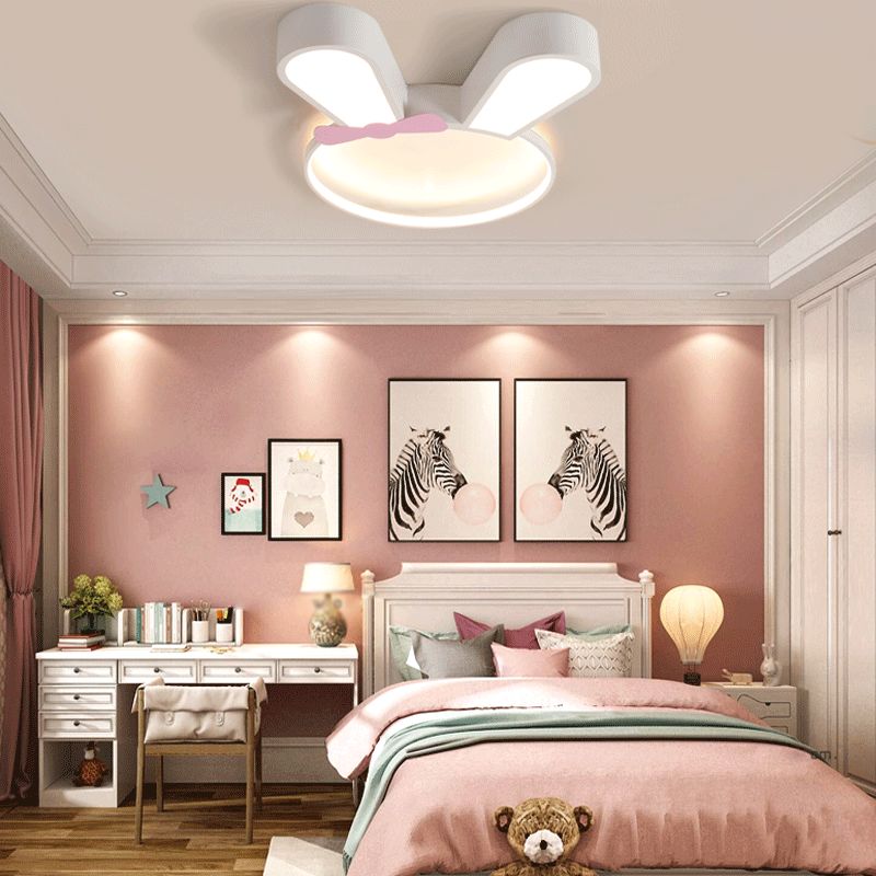 Metal Rabbit Ceiling Light Fixture Kids Style LED Flush Mount Ceiling Light