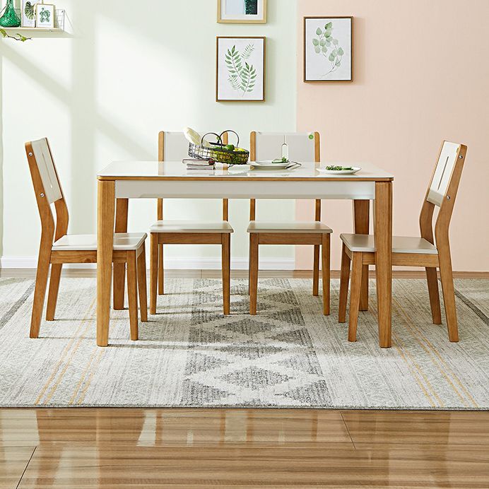 5/7 Pieces Glass Top Solid Wood Frame 4 Legs Dining Set for Home