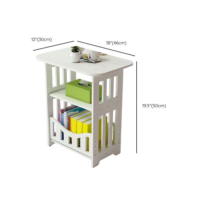 Contemporary Round & Rectangular End Table in White with Storage
