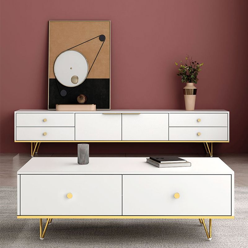 Glam 18 - Inch H TV Console , Grey / White Wood TV Stand with 4 - Drawers for Living Room