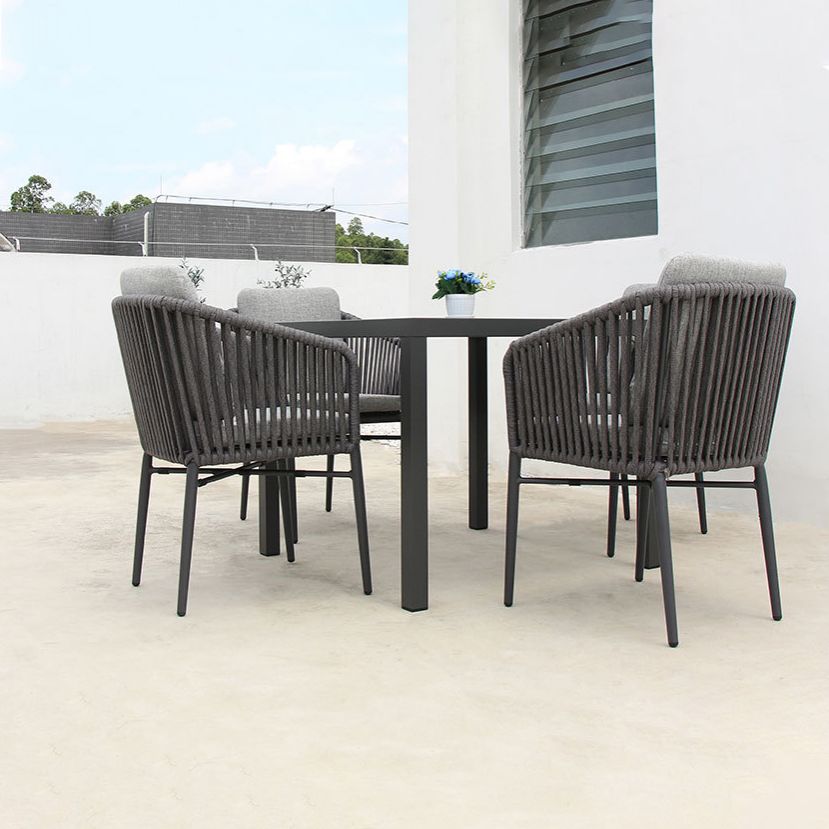 Modern Style 1/5 Pieces Metal Dining Set Square Dining Table Set for Outdoor