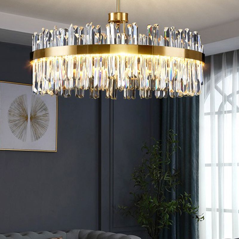 Round Shape Hanging Lights Crystal LED Chandelier in Gold for Living Room