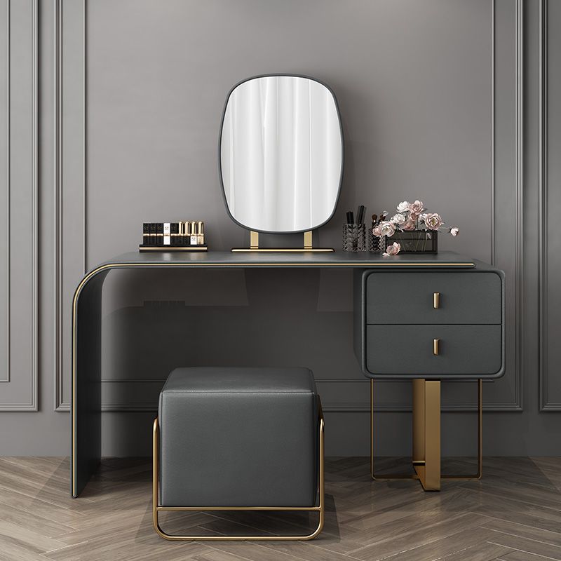 Contemporary Faux Leather and Wood 2-Drawer Makeup Vanity Desk