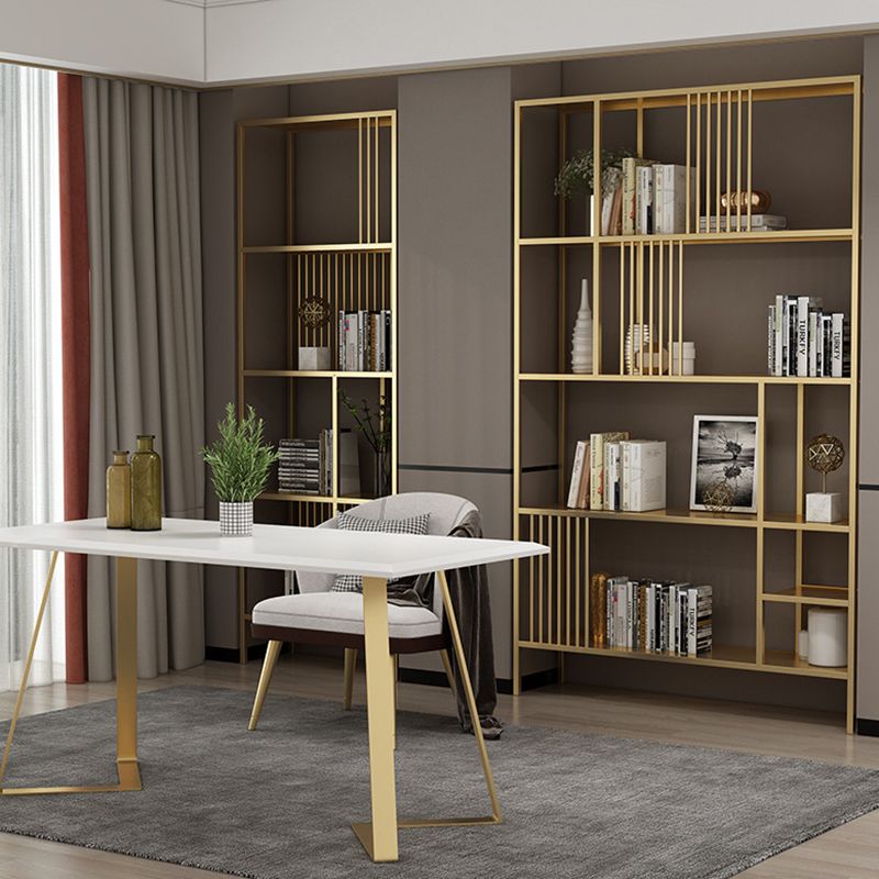 Glam Metal and Wood Shelf Bookcase Etagere Open Home Book Shelf with 5 Shelves