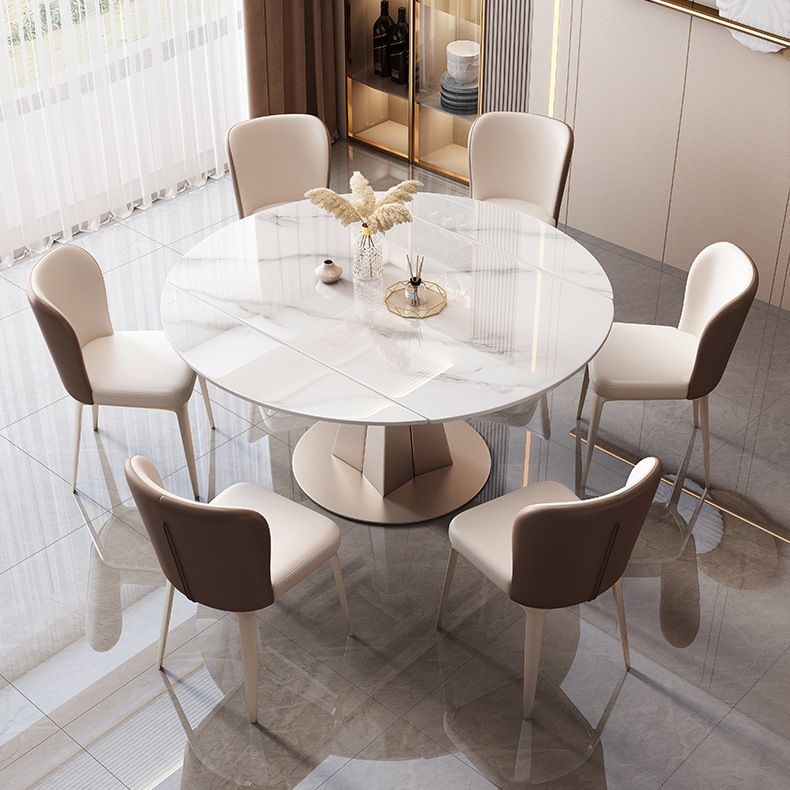 Round Sintered Stone Dining Table Modern Extendable Furniture with Pedestal Base