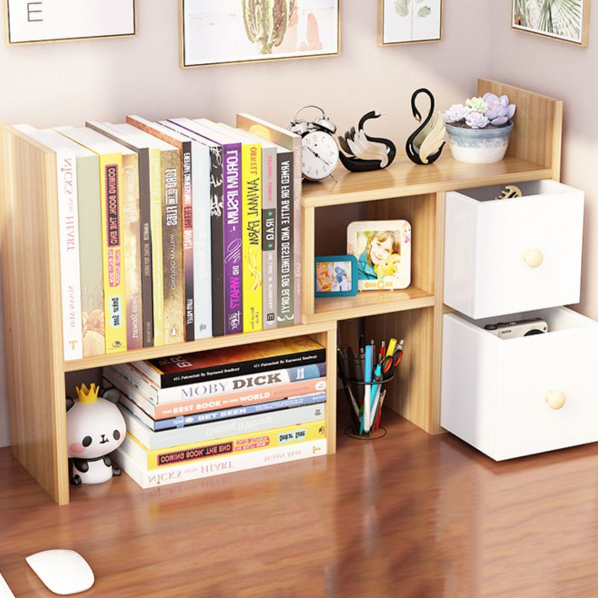 Modern Engineered Wood Bookcase, Geometric Bookshelf for Any Room,14" H X 7" W