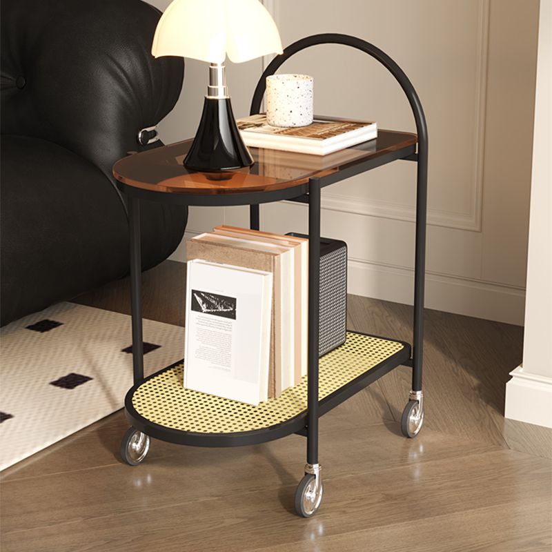 23.62" Wide Metal Side Table Oval Glass Top Sofa Side Accent Table