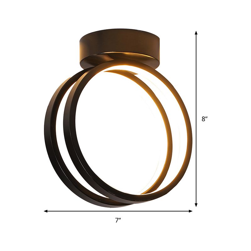 Loop Flush Mount Light Fixture Minimalist Black/White LED Ceiling Lighting in Warm/White/3 Color Light