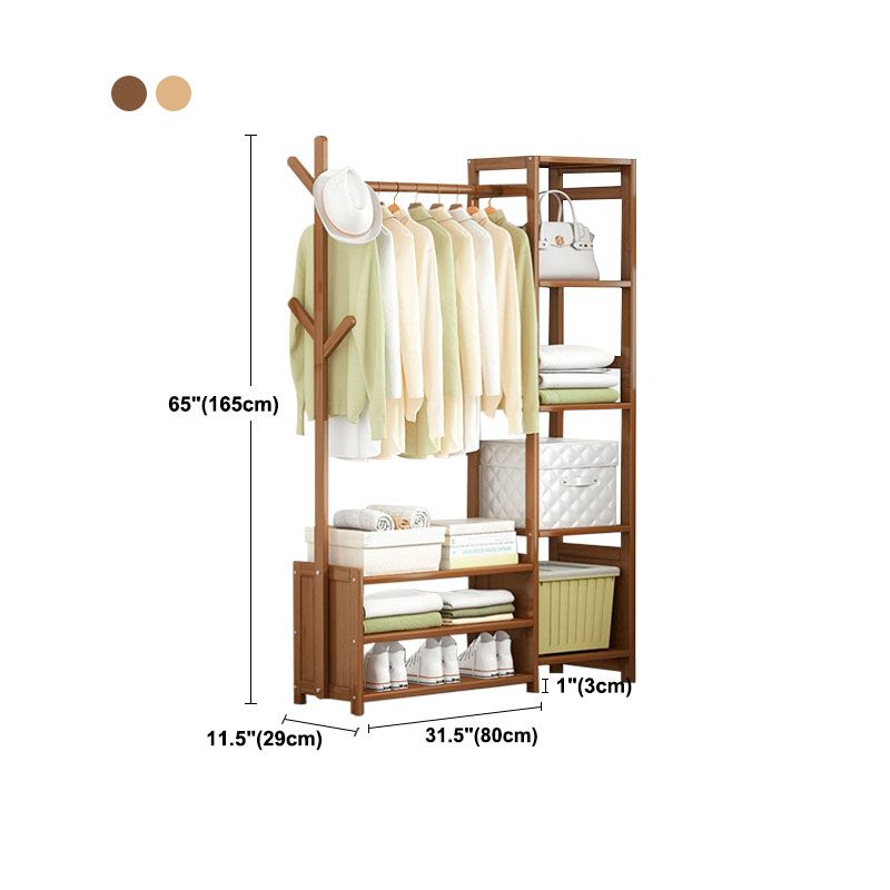 Contemporary Style Wardrobe Armoire Bamboo Armoire with Garment Rod for Home