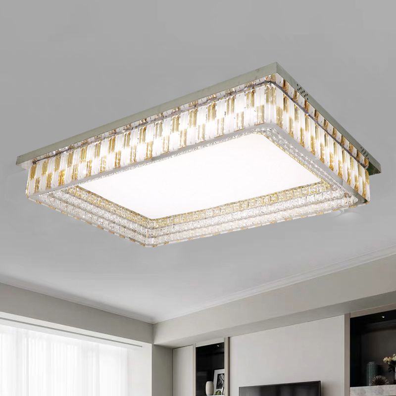 Rectangular Clear Crystal Blocks Light Fixture Contemporary LED Parlor Flush Mount Lamp