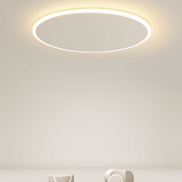 Modern Style Round Disc Led Flush Mount Fixture Metal 1 Light in white for Living Room