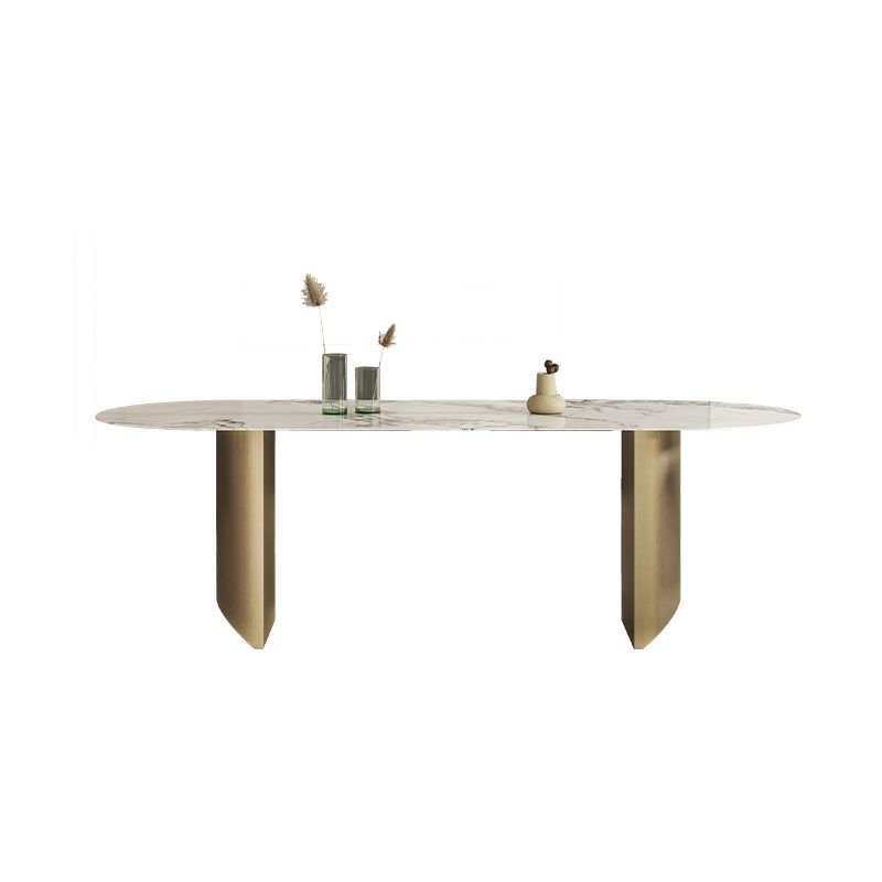 Luxury Oval Dining Table Stainless Steel Double Pedestal Dining Table