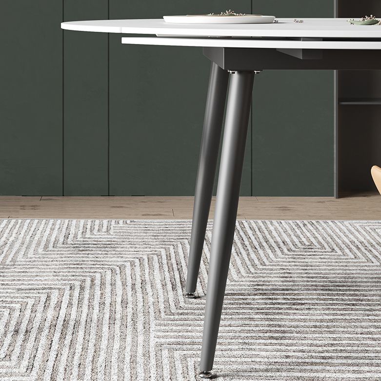 Modern Style Sintered Stone Dining Table 51.18'' Round Drop-Leaf Table with 4 Legs