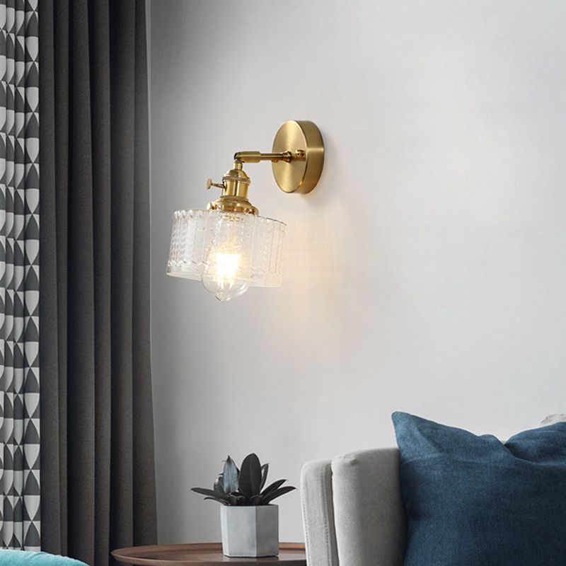 Cylinder Wall Sconce Lighting Simple Style Glass Bedroom Sconce Light Fixture in Gold