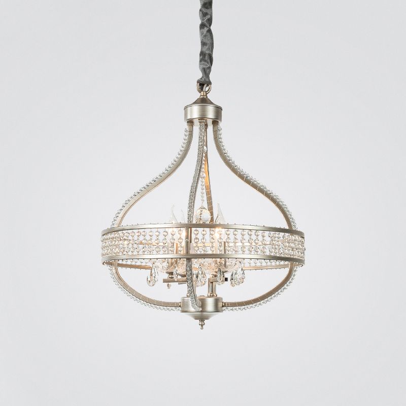 Silver Globe-Like Chandelier Luxury Modern Crystal Hanging Light for Dining Room