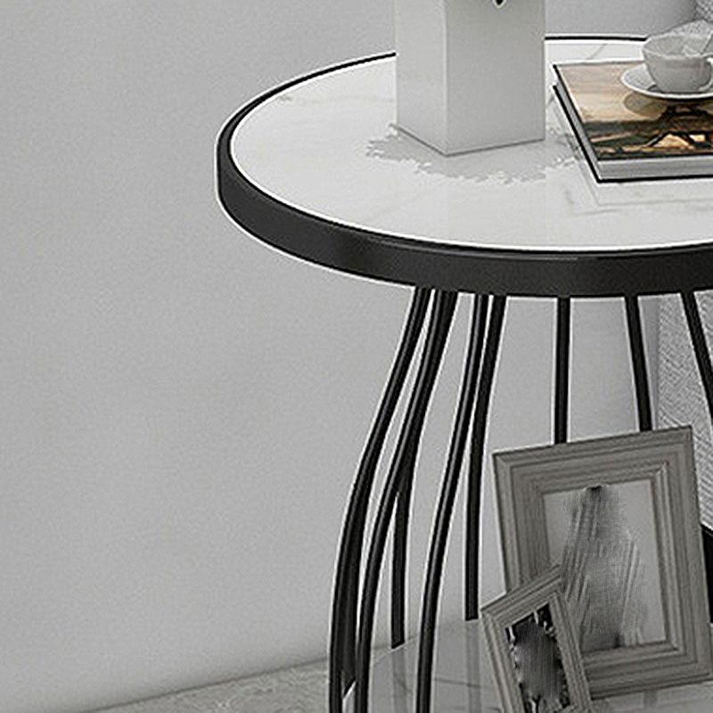 Modern Style Black/gold Metal Base Marble & SLATE Top Round Side Table