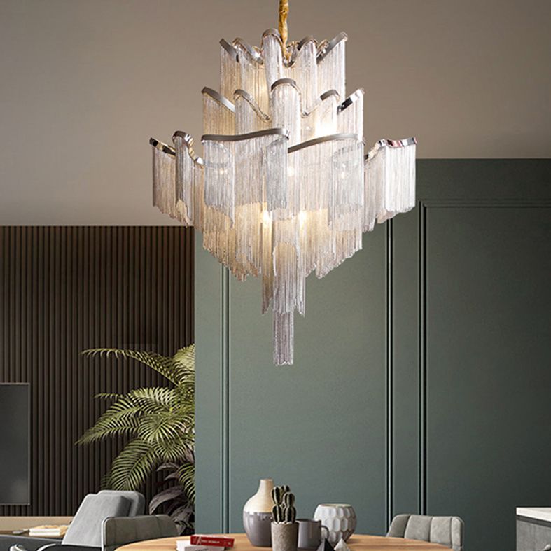Aluminum Tassel Tiered Pendant Lamp Contemporary Chandelier Light Fixture