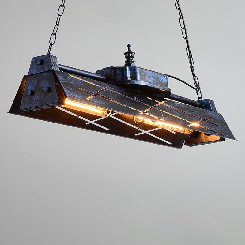 Industrial Steam Train Shaped Island Lamp 4-Bulb Wrought Iron Pendant Light